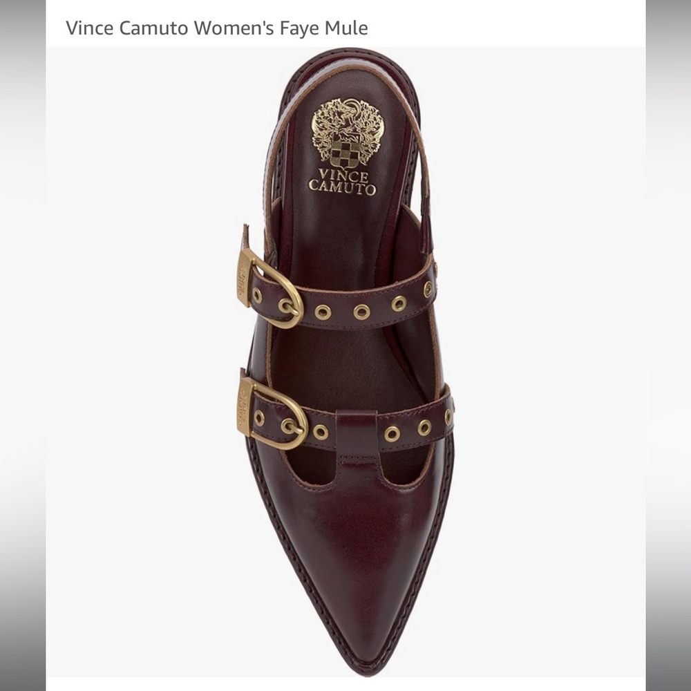 Vince Camuto Women's Faye Mule - Rich Mahogany Leather Buckle Shoes.